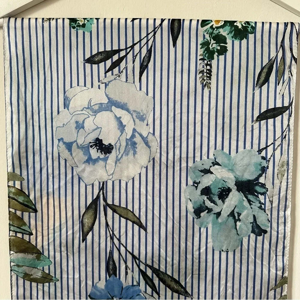 Vince Camuto 100% Silk Floral Striped Scarf